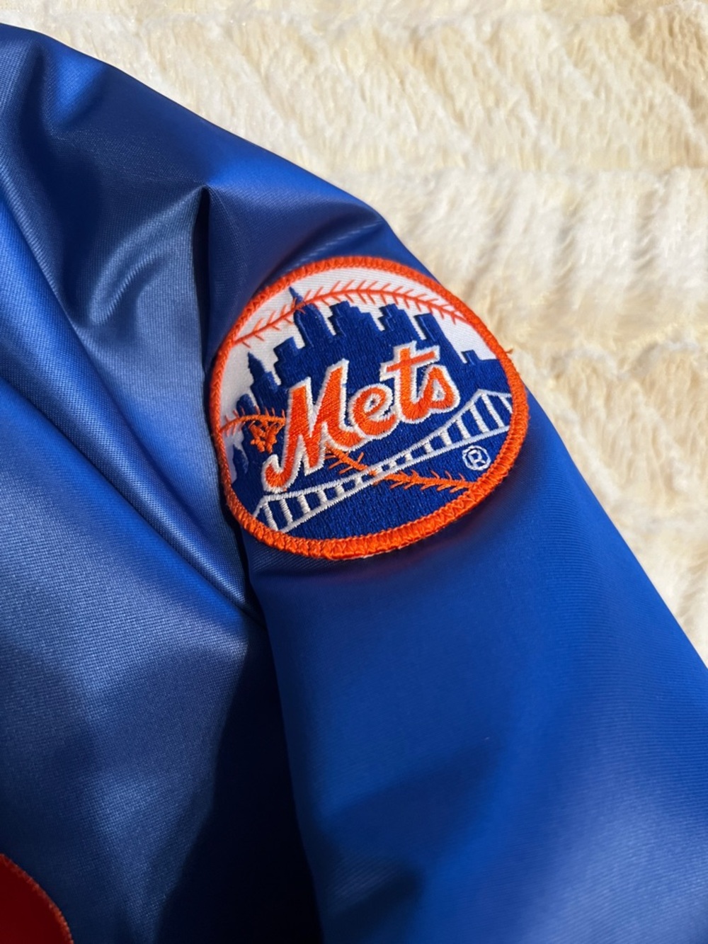 Vintage 90s New York Mets Blue & Orange Satin Athletic Jacket - Picture 4 of 6